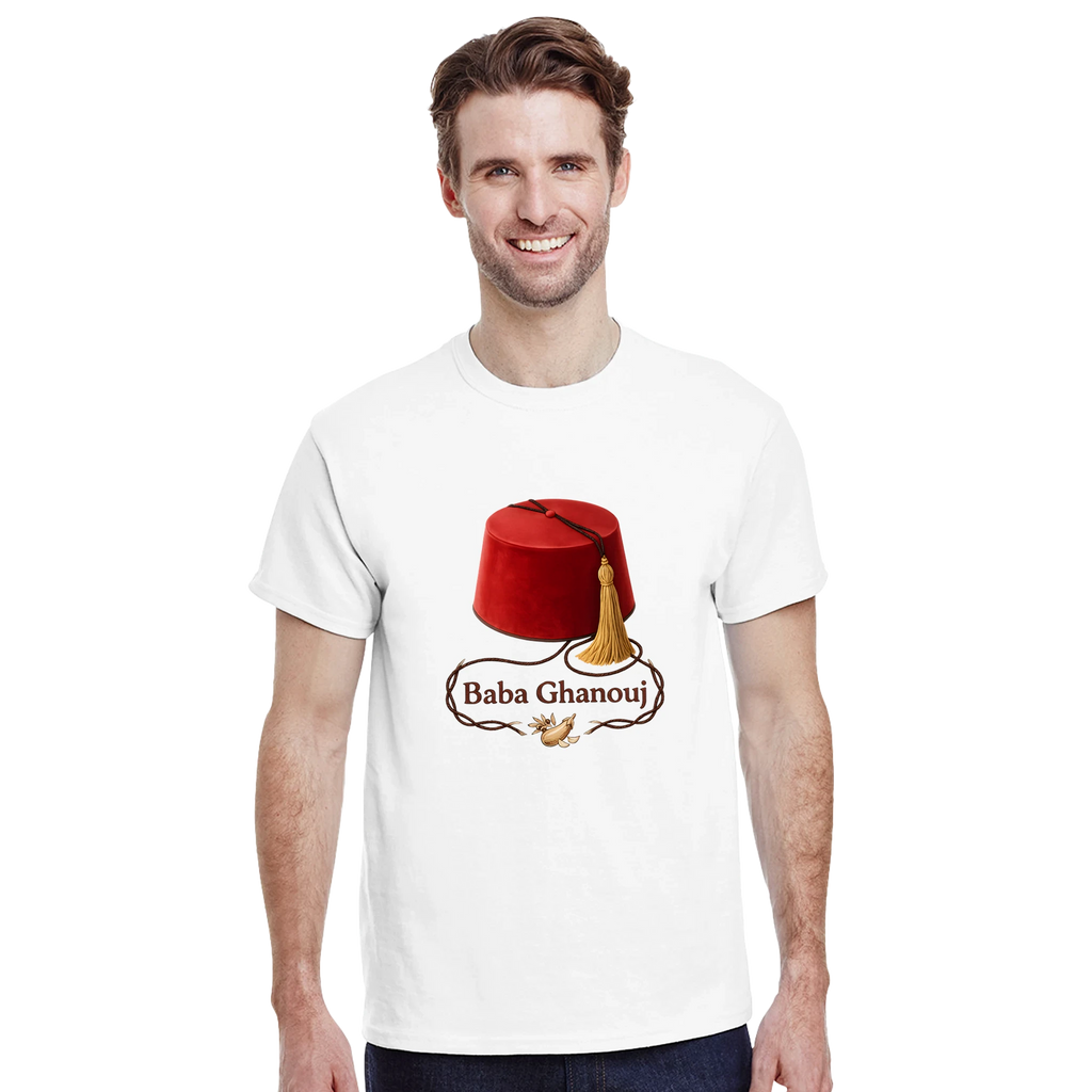 Baba Ghanouj Foodie T-Shirt – Front View – Levantine Dip Design | Qutn Club