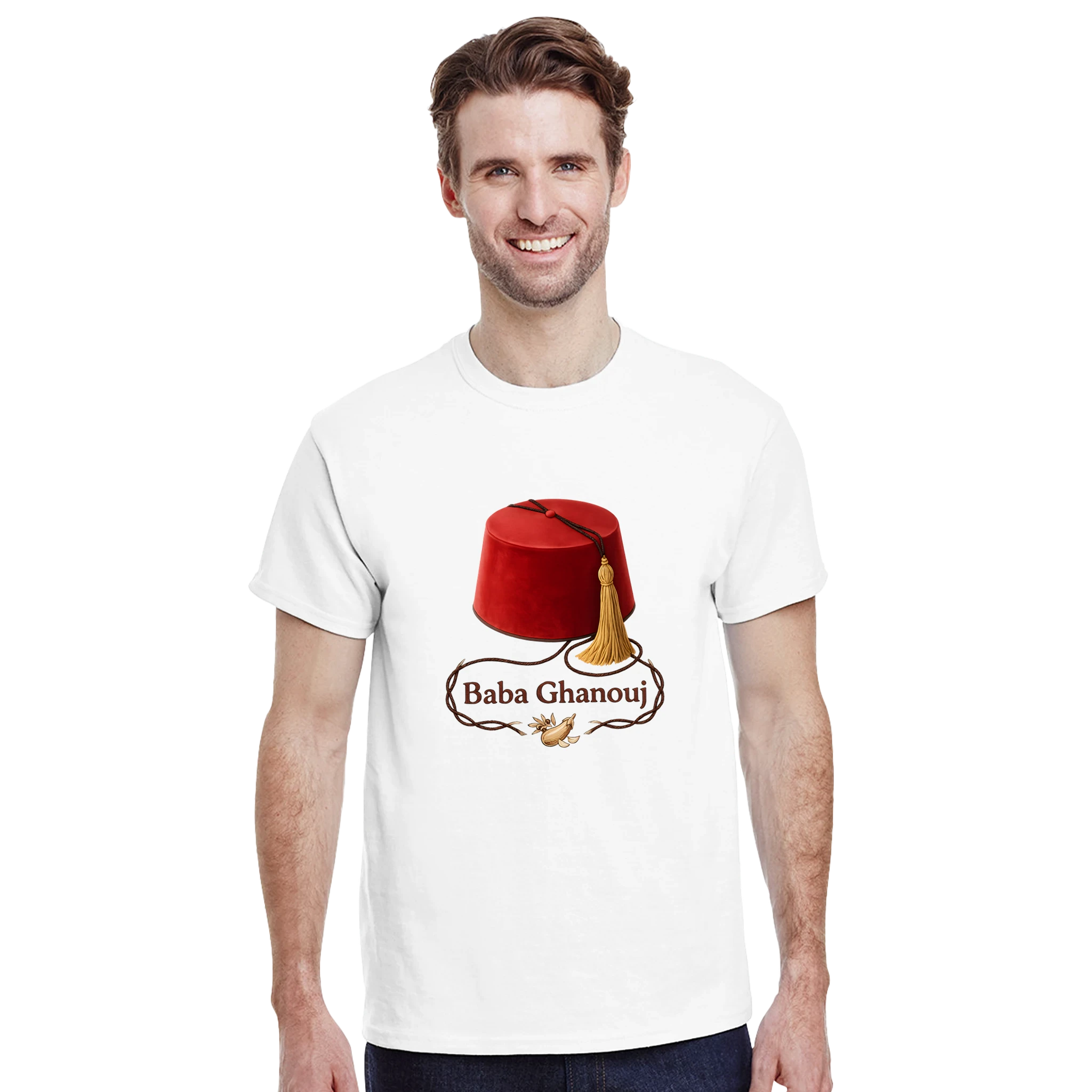Baba Ghanouj Foodie T-Shirt – Front View – Levantine Dip Design | Qutn Club